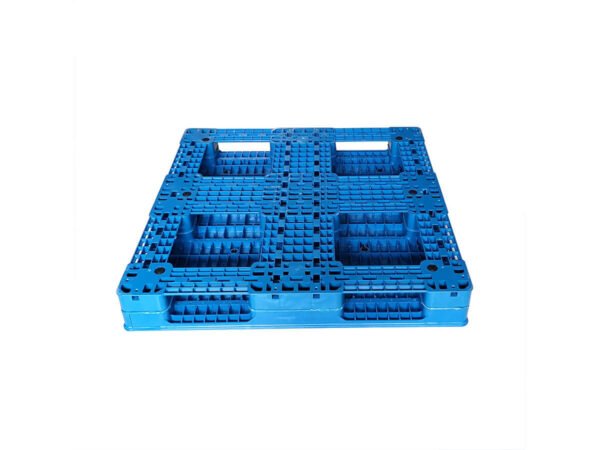 1100x1100 Six Runner Flat Top Rackable & Stackable Plastic Pallet H1111PTB Cruciform Perimeter Base