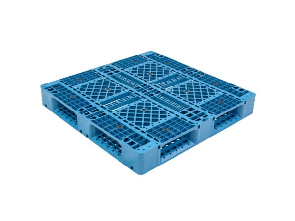 1100x1100 Six Runner Open Deck Rackable and Stackable Plastic Pallet P1111WTD