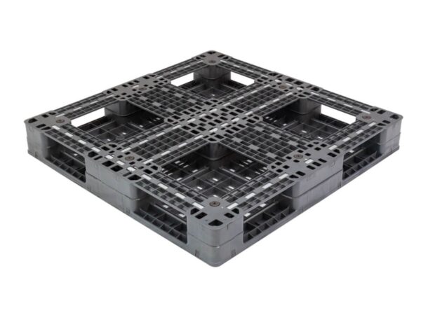 1200x1200 Six Runner Open Deck Rackable & Stackable Plastic Pallet F1212WTB Cruciform Perimeter Base Support