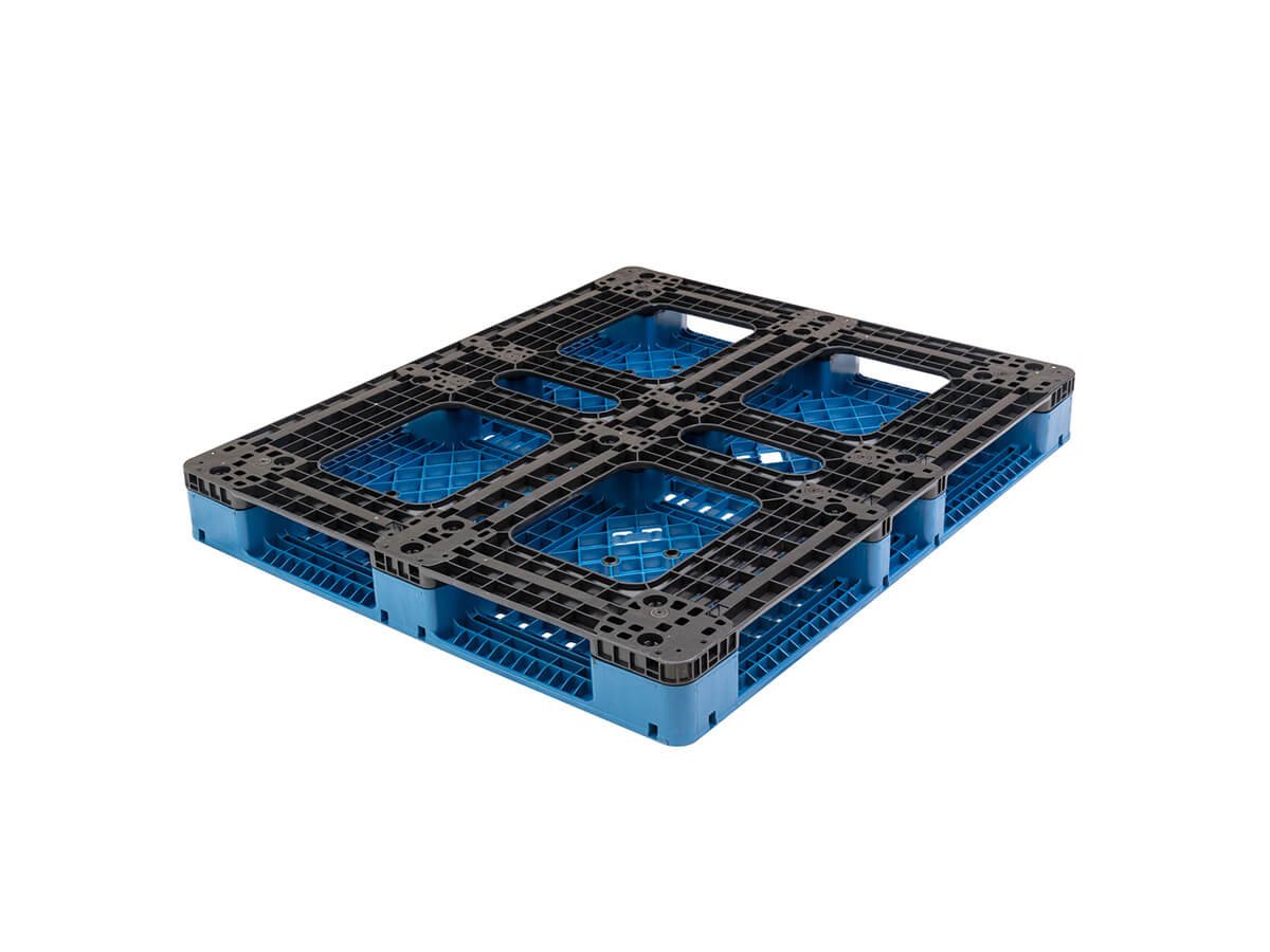 1420×1120 Six Runner Open Deck Rackable & Stackable Assembled Plastic Pallet F142112C Cruciform Perimeter Base