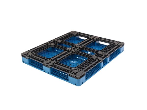 1420×1120 Six Runner Open Deck Rackable & Stackable Assembled Plastic Pallet F142112C Cruciform Perimeter Base