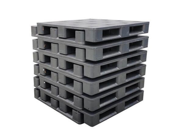 1100x1100 Three Runner Solid Top Hygienic Rackable Black Plastic Pallet F1111PHBB - Image 4