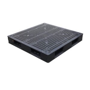 1100x1100 Six Runner Open Deck Rackable & Stackable Black Plastic Pallet F1111WTC